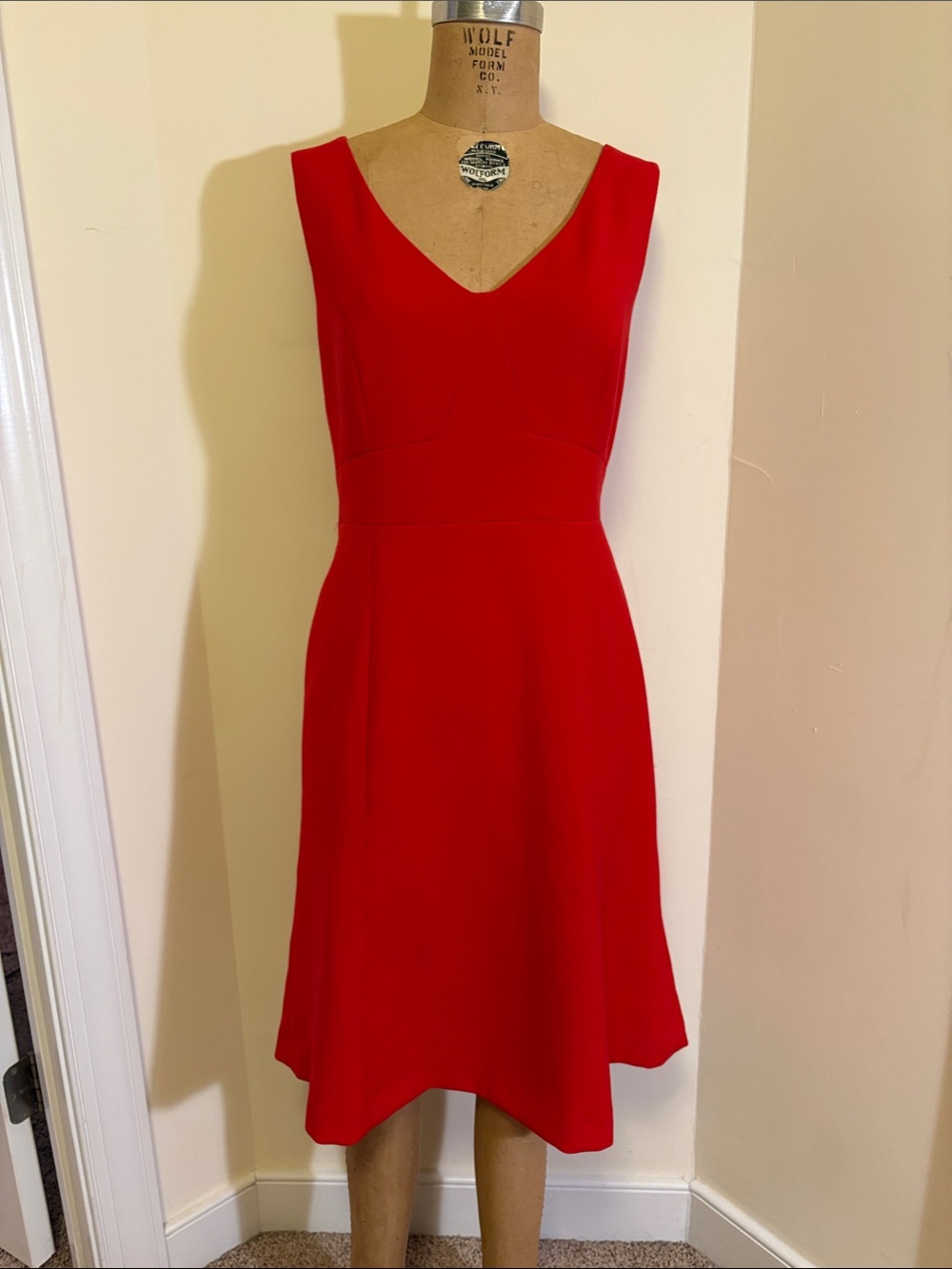 Anne Klein Vibrant Red V-Neck Fit-and-Flare Dress